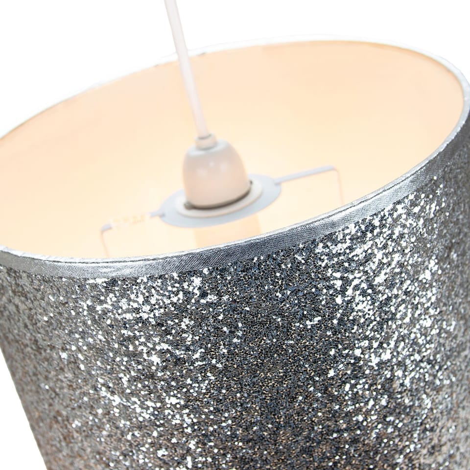 image 1 of Modern and Designer Bright Silver Glitter Fabric Pendant/Lamp Shade 25cm Wide | Silver | Silver | 1