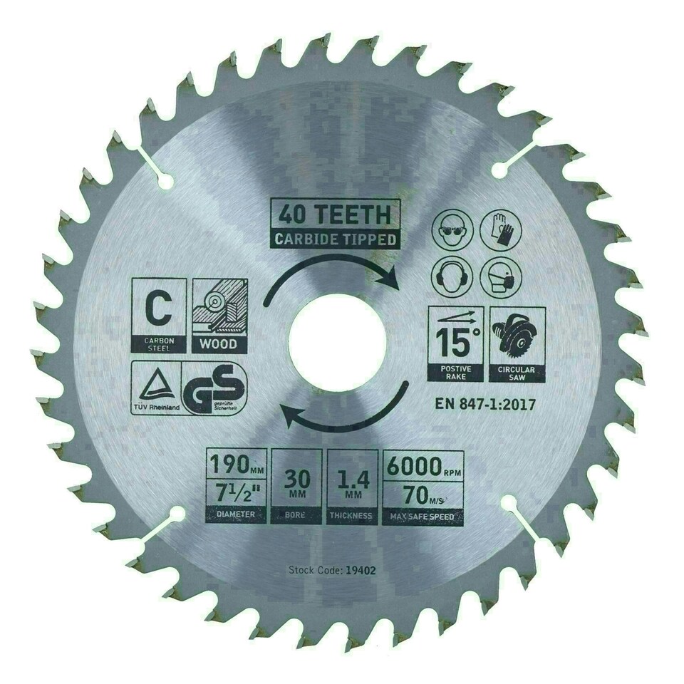 image 1 of Circular Saw Blade 190mm x 30mm 20 24 40 teeth TCT Cutting Disc Wood 3pc