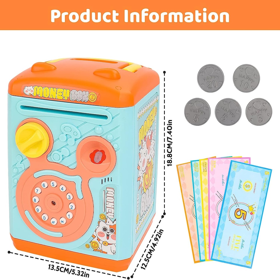 image 1 of Electronic Money Bank for Kids – Blue Password & Finger ecure, Fun & Educational Savings Boxprint Toy ATM Piggy Bank