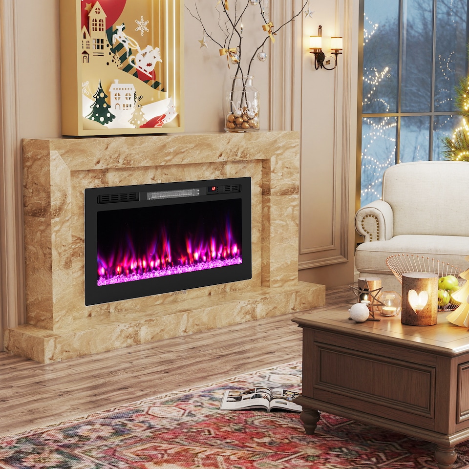 image 1 of COSTWAY Recessed/Wall-Mounted Fireplace 750W/1500W Black