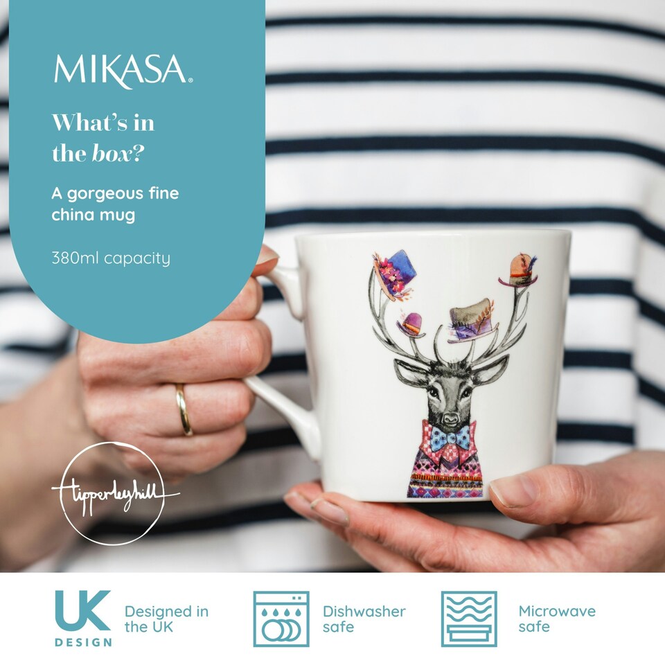 image 1 of Mikasa x Tipperleyhill Stag Print Porcelain Mug, 380ml Multi