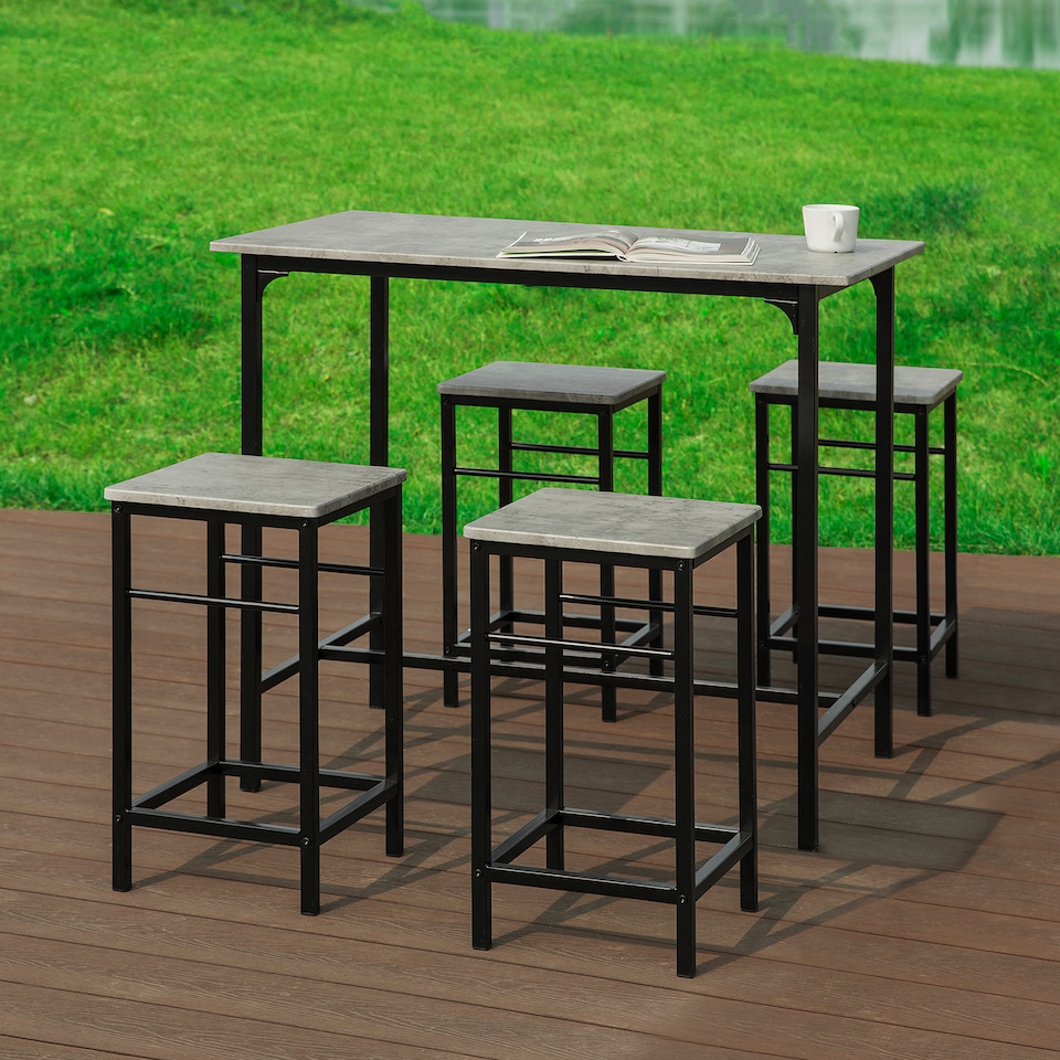 image 1 of SoBuy OGT11-HG,Industrial Dining Set Breakfast Bar Table and 4 Stools | Grey | Grey
