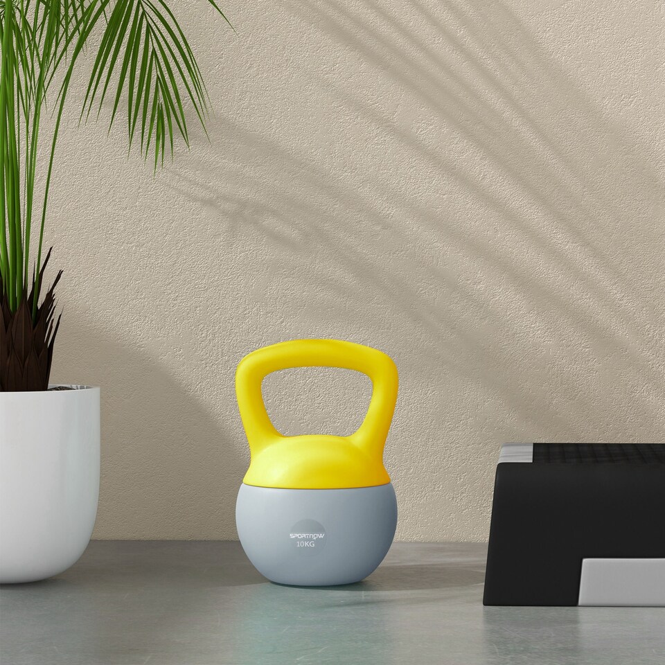 image 1 of SPORTNOW 10KG Kettlebell w/ Soft Body and Non-Slip Handle, Yellow and Grey