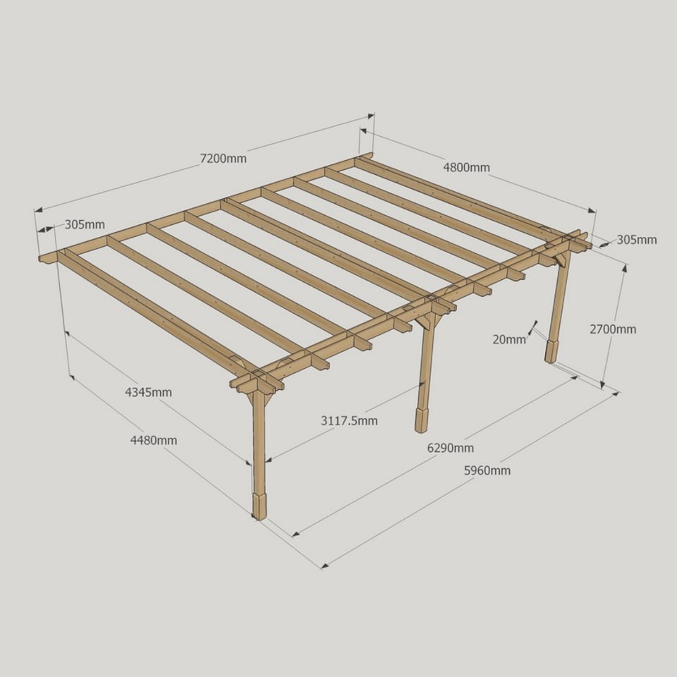 image 1 of Wall Mounted Double Premium Pergola 3 Posts - Wood - L480 x W720 x H270 cm - Light Green