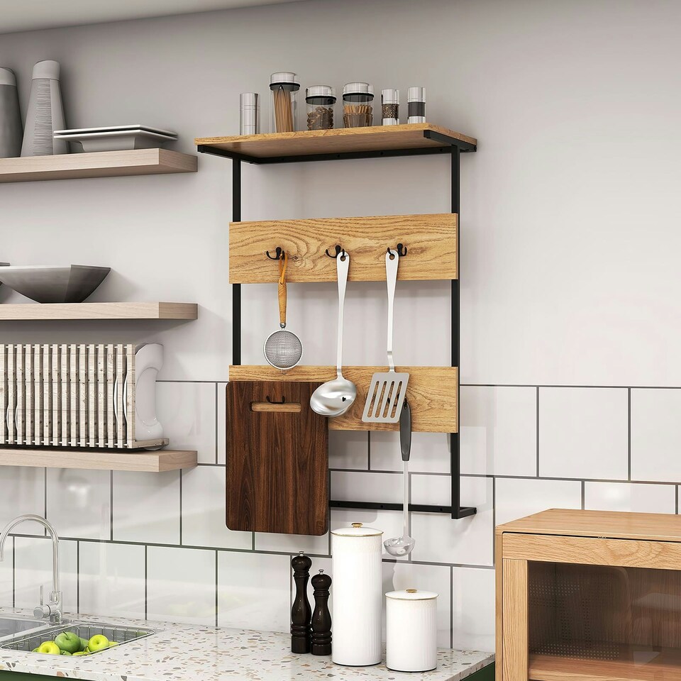 image 1 of COSTWAY Entryway Coat Rack Wall Mounted Coat Rack w/6 Hooks N/A | One Size