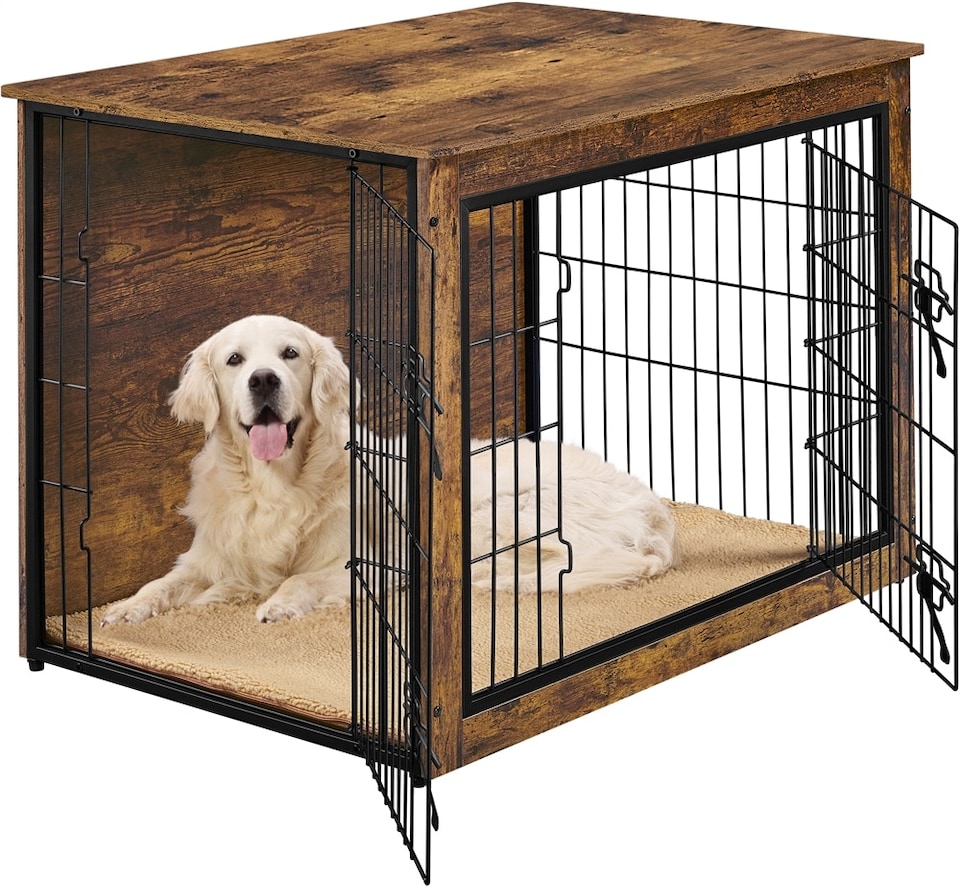 image 1 of Yaheetech 96 cm W Dog Crate Furniture | Brown | Rustic Brown | One Size
