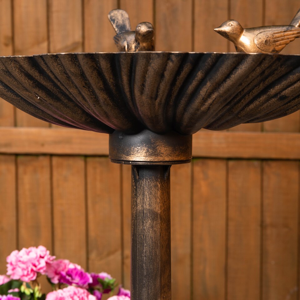 image 1 of 81cm Bronze Effect Garden Patio Bird Bath with Bird Sculptures | Bronze | Bronze