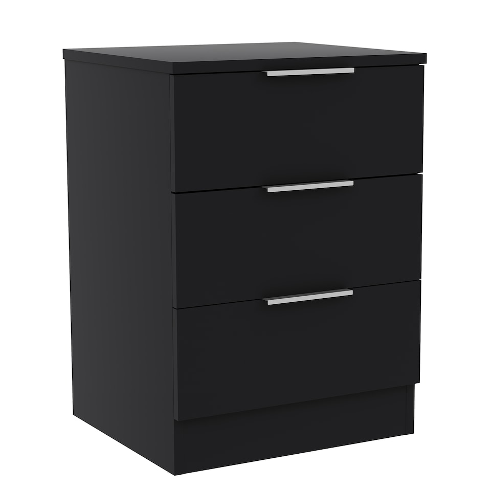 image 1 of Vida Designs Trega 3 Drawer Bedside Chest Bedroom Storage Unit, (H) 50cm x (W) 39cm x (D) 28cm, Black