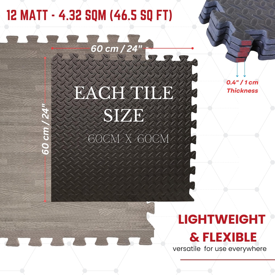 image 1 of Samuel Alexander 12 Piece EVA Floor Protective Foam Tiles / Mats 60x60cm Each  - Set Covers 4.32 sqm (46.5 sqft)