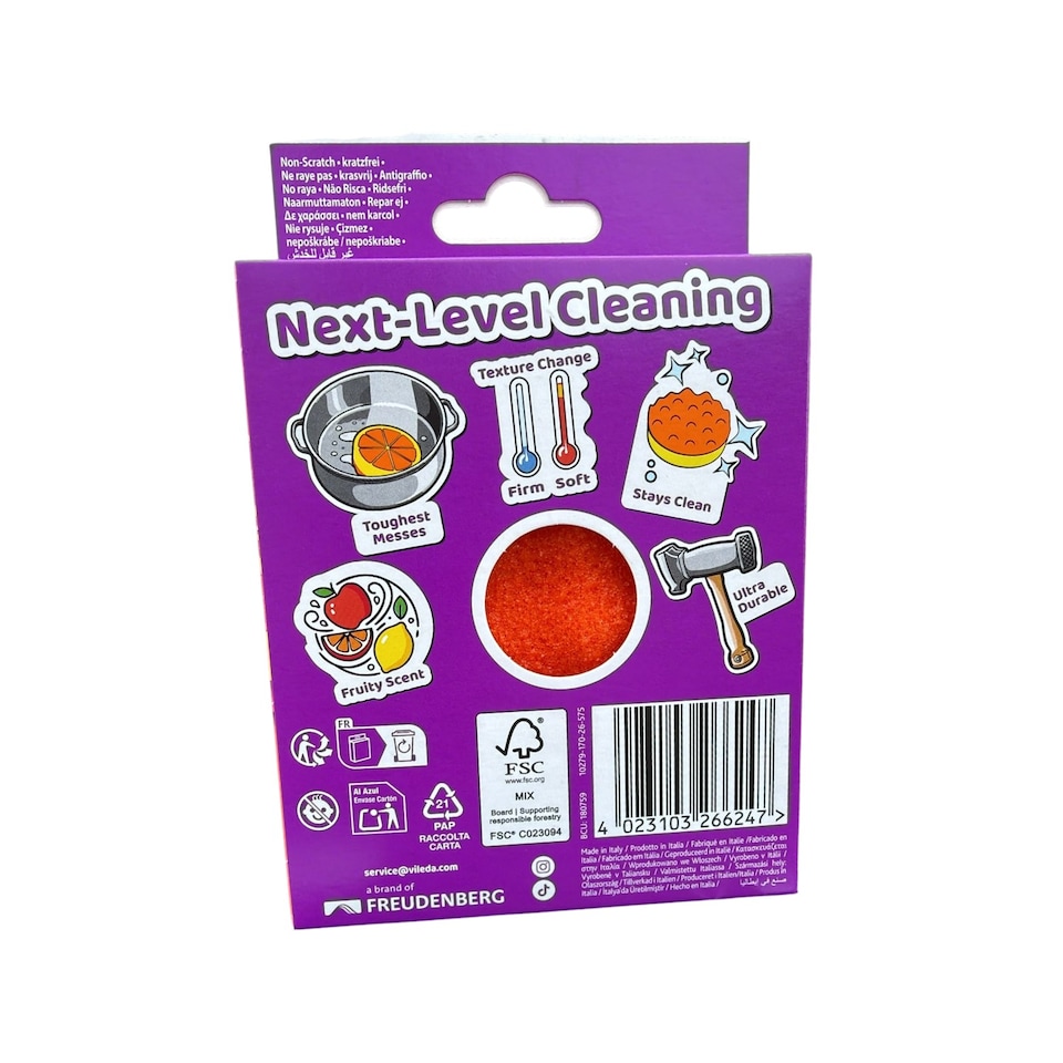 image 1 of Vileda Punch Orange Multi Purpose Sponge Scourer Kitchen Cleaning Pad