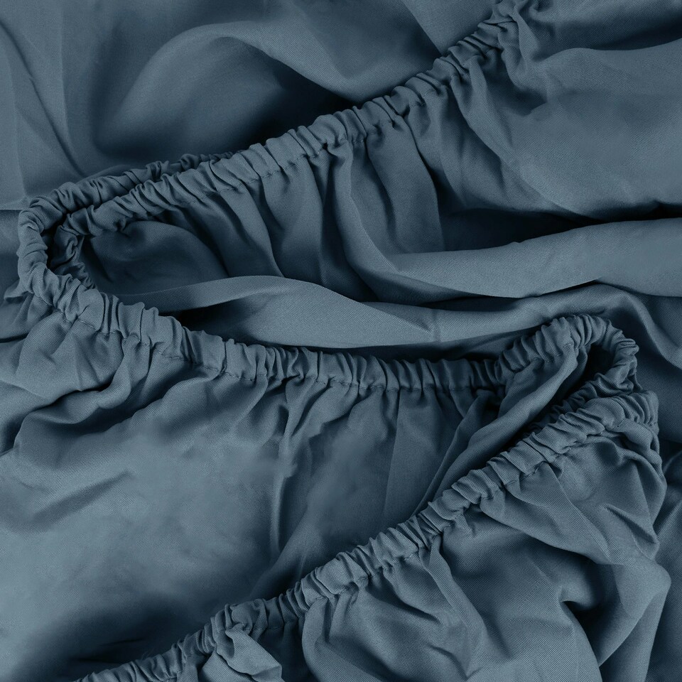 image 1 of OHS Soft Plain Fitted Bed 25cm Deep Elasticated Sheet, Double - Denim Blue