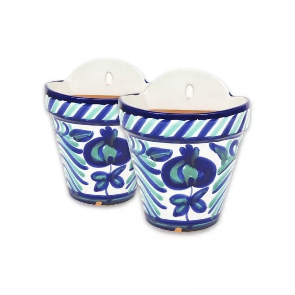 image 1 of Verano Spanish Ceramics Granada Set of 2 Hanging Plant Pots - 22cm White White