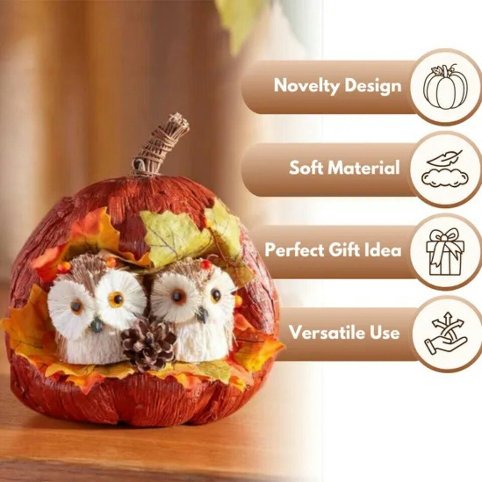 image 1 of Marco Paul Autumn Pumpkin Ornament with Owls Fall Decoration 17cm
