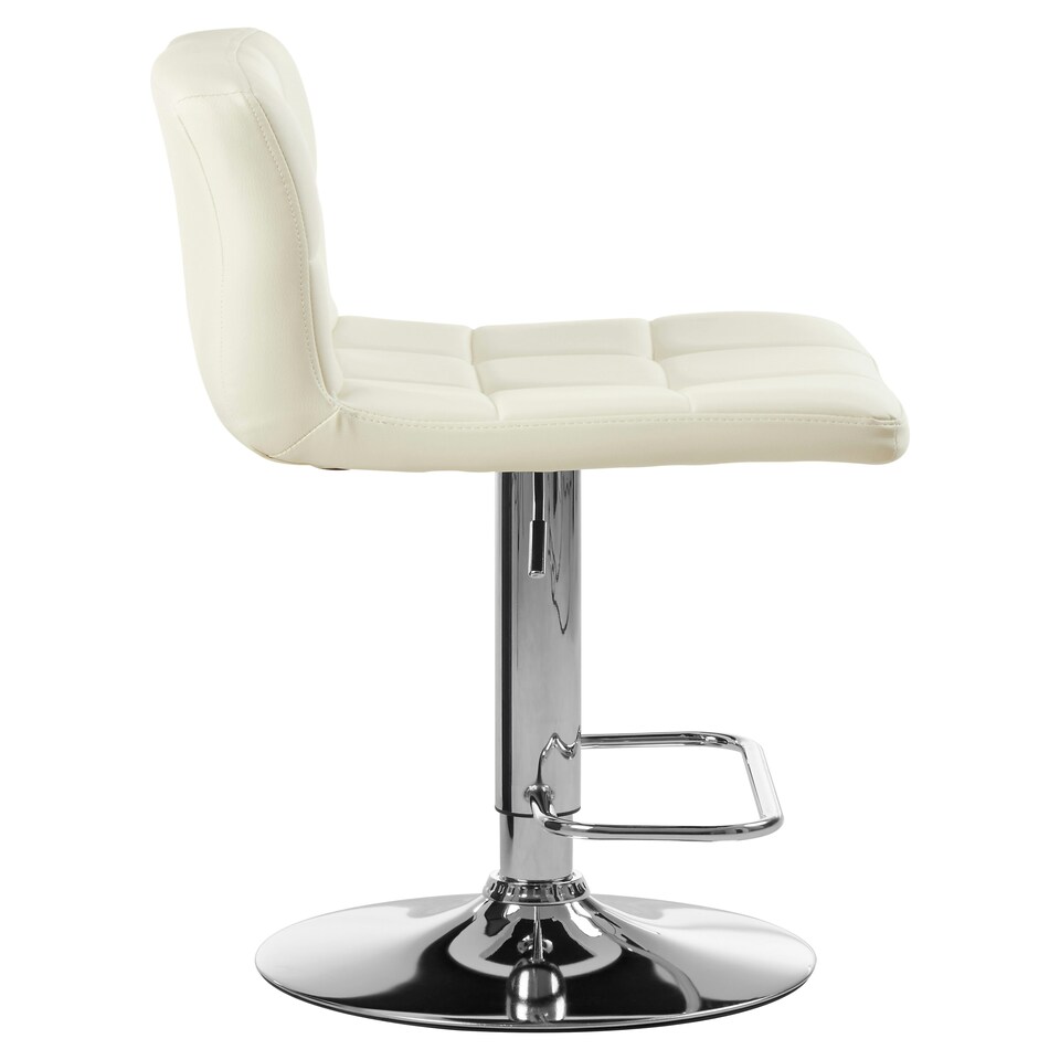 image 1 of Interiors By Premier Sleek White Quilted Chrome Base Bar Stool, Comfortable Bar Chair, Adjustable Height Modern Bar Stool