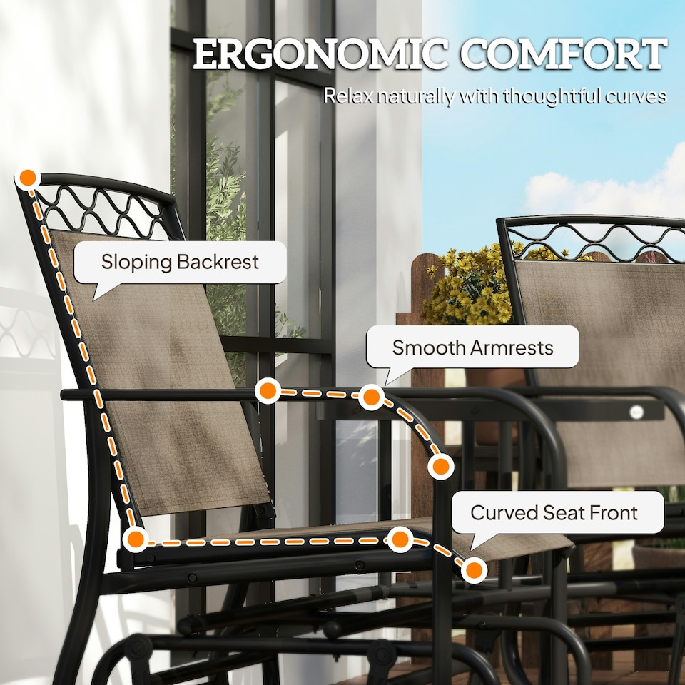 image 1 of Outsunny 2-Person Outdoor Glider Rocker Chair with Center Table for Backyard