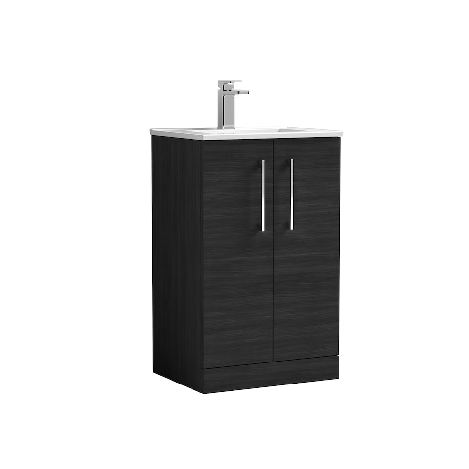 image 1 of Bathroom 2 Soft Close Door Floor Vanity Unit & Basin, Black, 500mm | Black | Charcoal Black