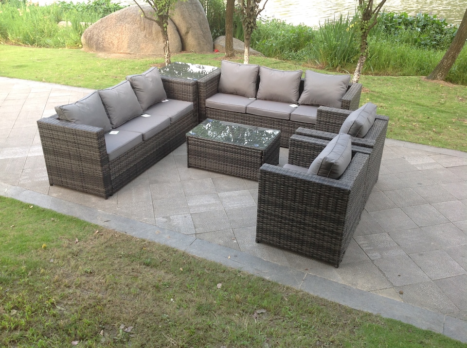 image 1 of Fimous 8 Seater Outdoor Rattn Garden Furniture Sofa Set Rectangular Coffee Table Lounge Sofa Chair With Side Coffee Table