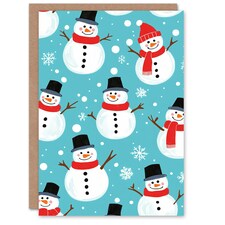 Cute Snowman and Snowflake Pattern Blue Blank For Him Or Her Art Xmas Festive Christmas Card