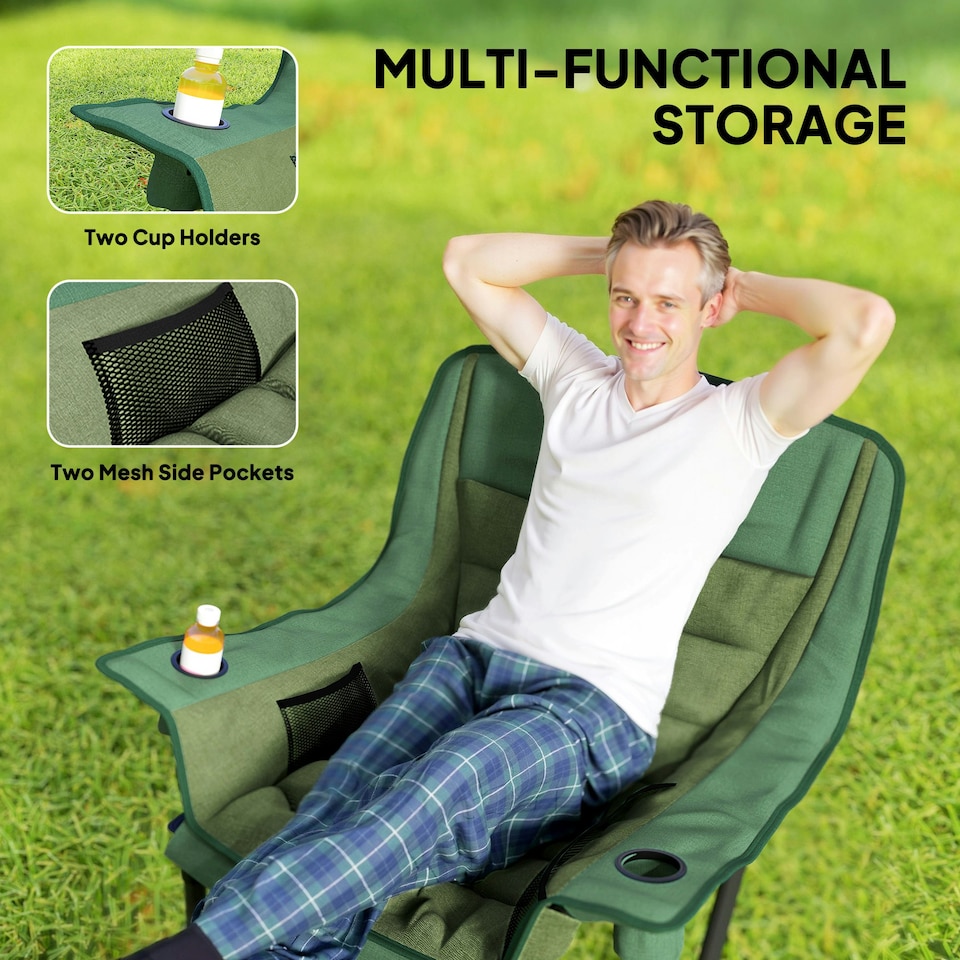 image 1 of Outsunny Camping Chair for Adults, Padded Folding Chair, Olive Green