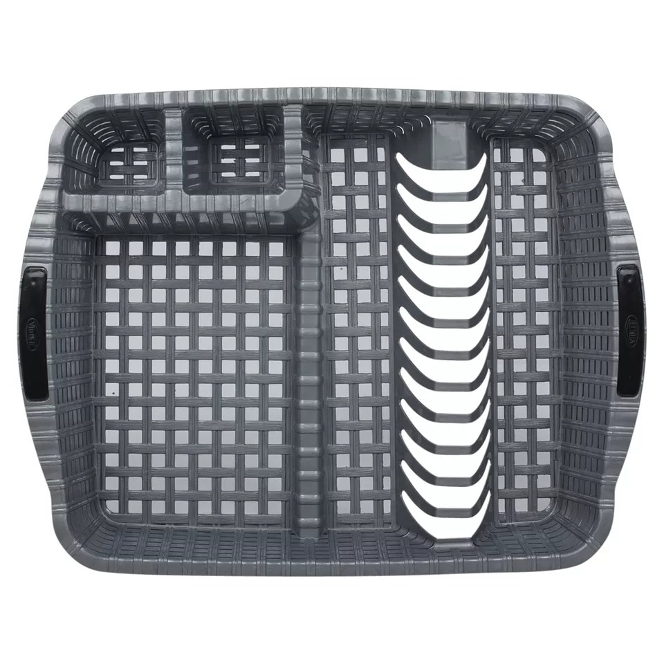 image 1 of Rattan Effect Dish Drainer with Tray | Grey | 1