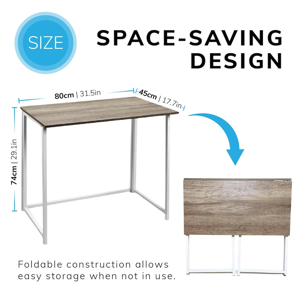 image 1 of Folding Wooden Computer Desk Foldable Study Coffee Table Laptop Office PC in White White