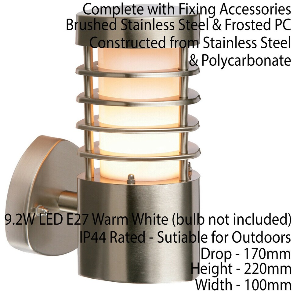 image 1 of IP44 Outdoor Wall Light Stainless Steel Open Lantern Traditional Slotted Porch