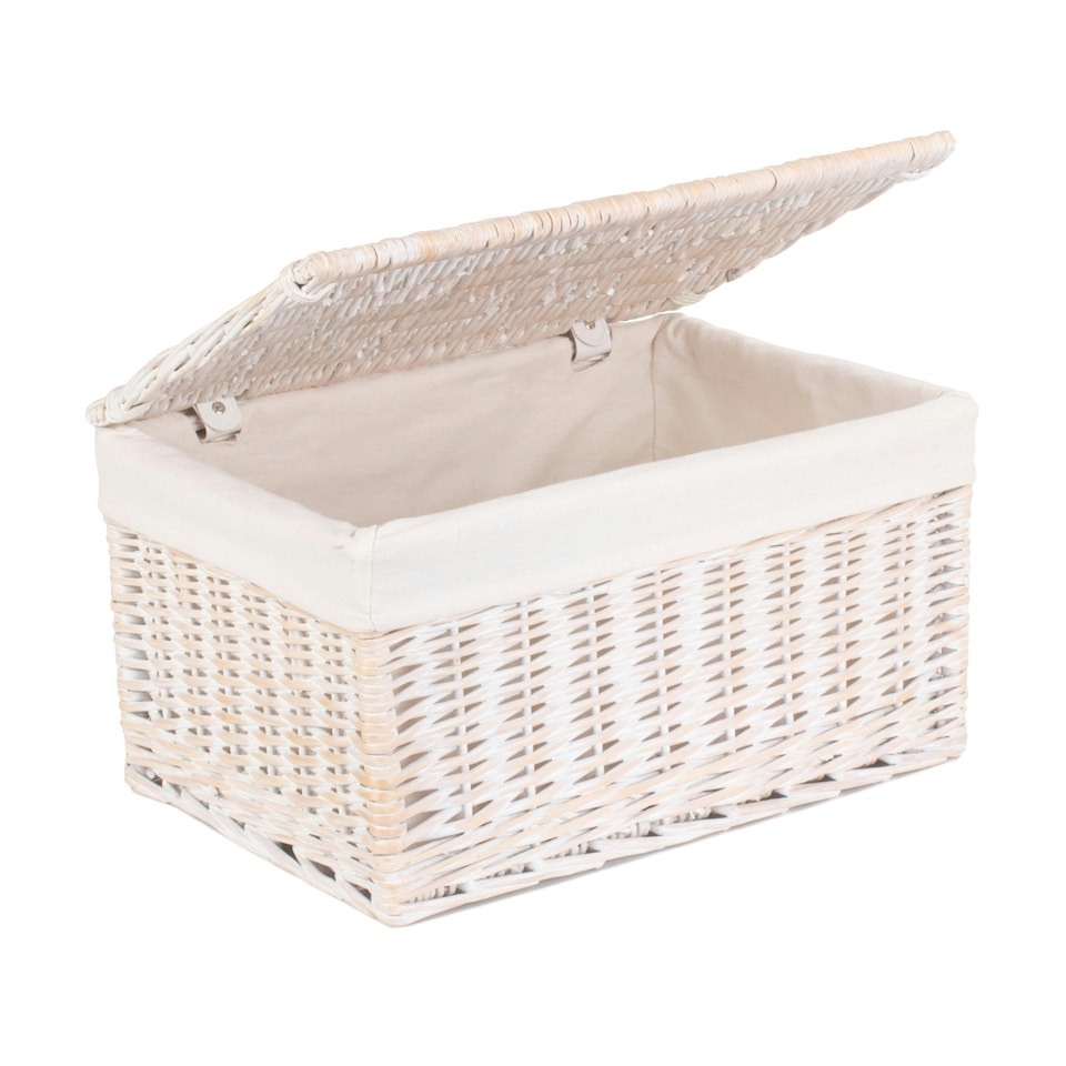 image 1 of White Wash Steamed Cotton Lined Wicker Storage Basket White | White | M