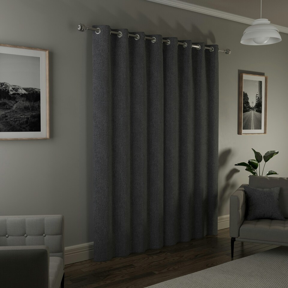 image 1 of Austin Grey Blackout Curtains 66 x 72 inch (168 x 183 cm) 100% Blackout Eyelet Thermal Noise Reducing Curtains for Bedroom and Living Room