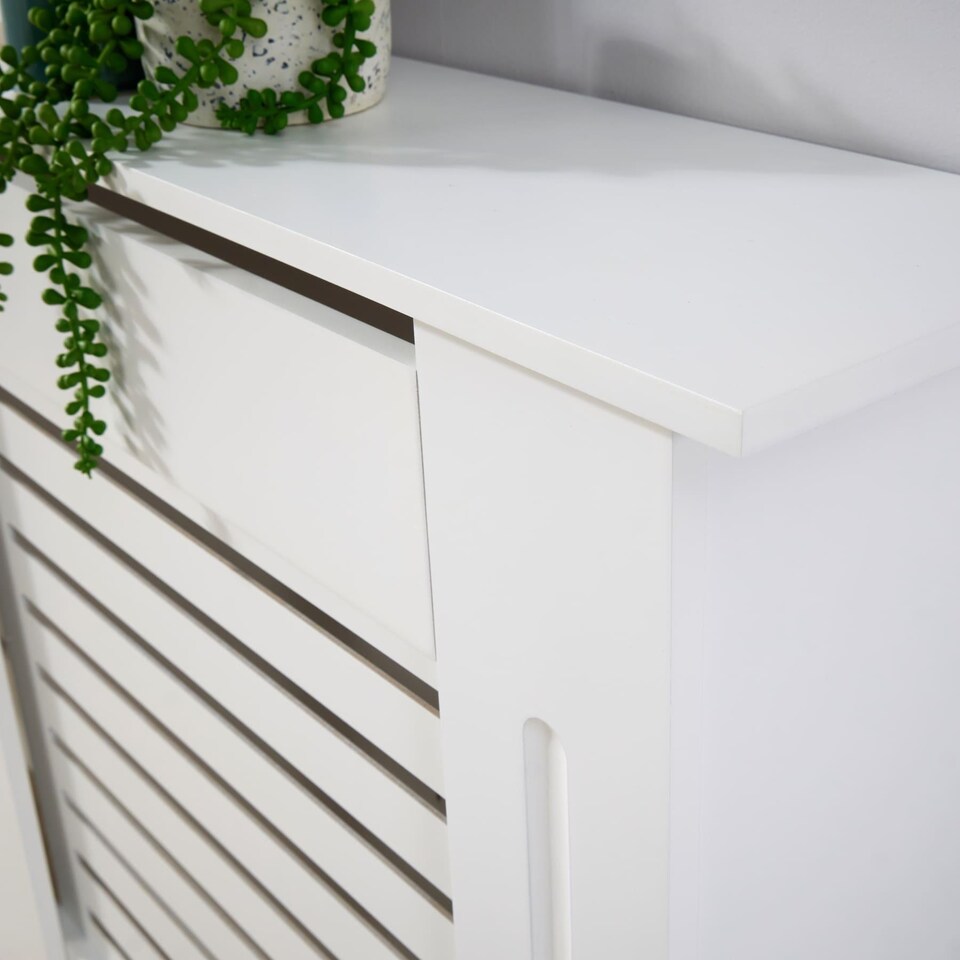 image 1 of Extending Radiator Cover Adjustable Wooden MDF Slatted Grill | White