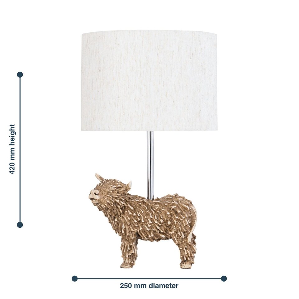 image 1 of Angus - Highland Cow Table Lamp With Oatmeal Linen Shade | Brown | Large | 1