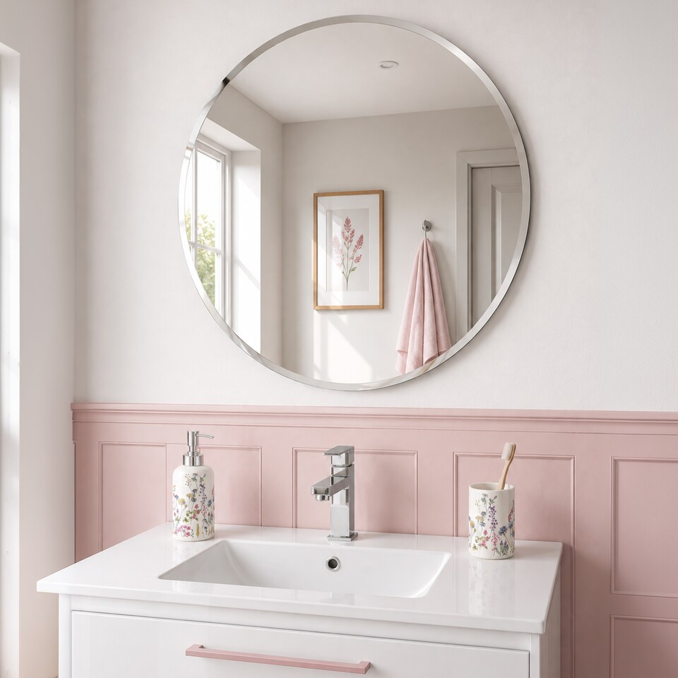 image 1 of Showerdrape Fitzrovia Round Wall Mounted Frameless Bevelled Edge Bathroom Mirror 60 x 60cm | Chrome | Mirror | 1