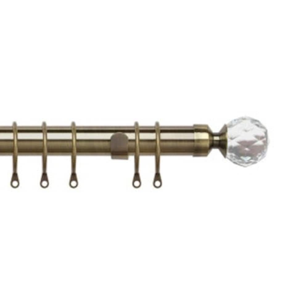 image 1 of 35mm Fixed Length Metal Curtain Pole Set Antique Brass Acrylic Ball Finial 100cm | Bronze | Bronze