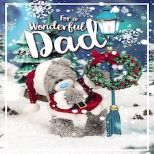 For a Wonderful Dad TattyTeddy With Wreath Design Christmas Card