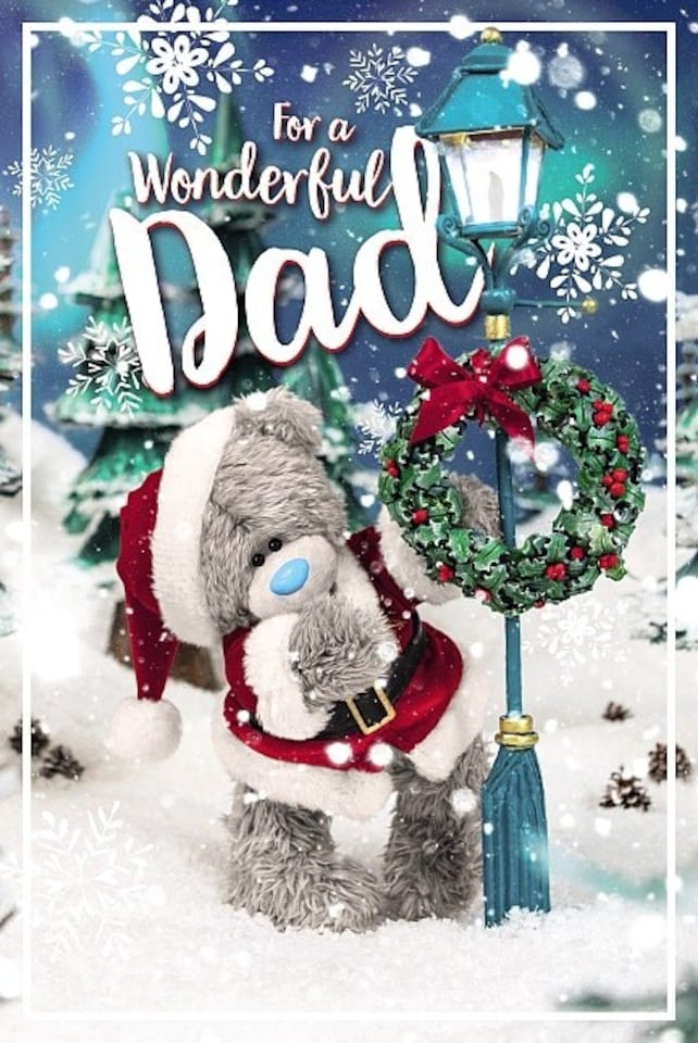 image 1 of For a Wonderful Dad TattyTeddy With Wreath Design Christmas Card