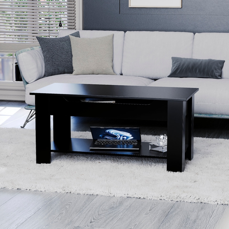 image 1 of Vida Designs Lift Up Coffee Table With Storage Compartment & Shelf, Black