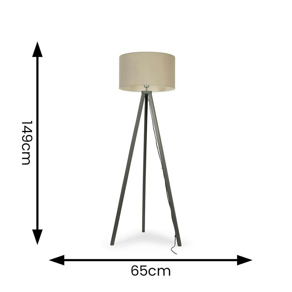 image 1 of ValueLights Barbro Grey Wood Tripod Floor Lamp Natural Shade