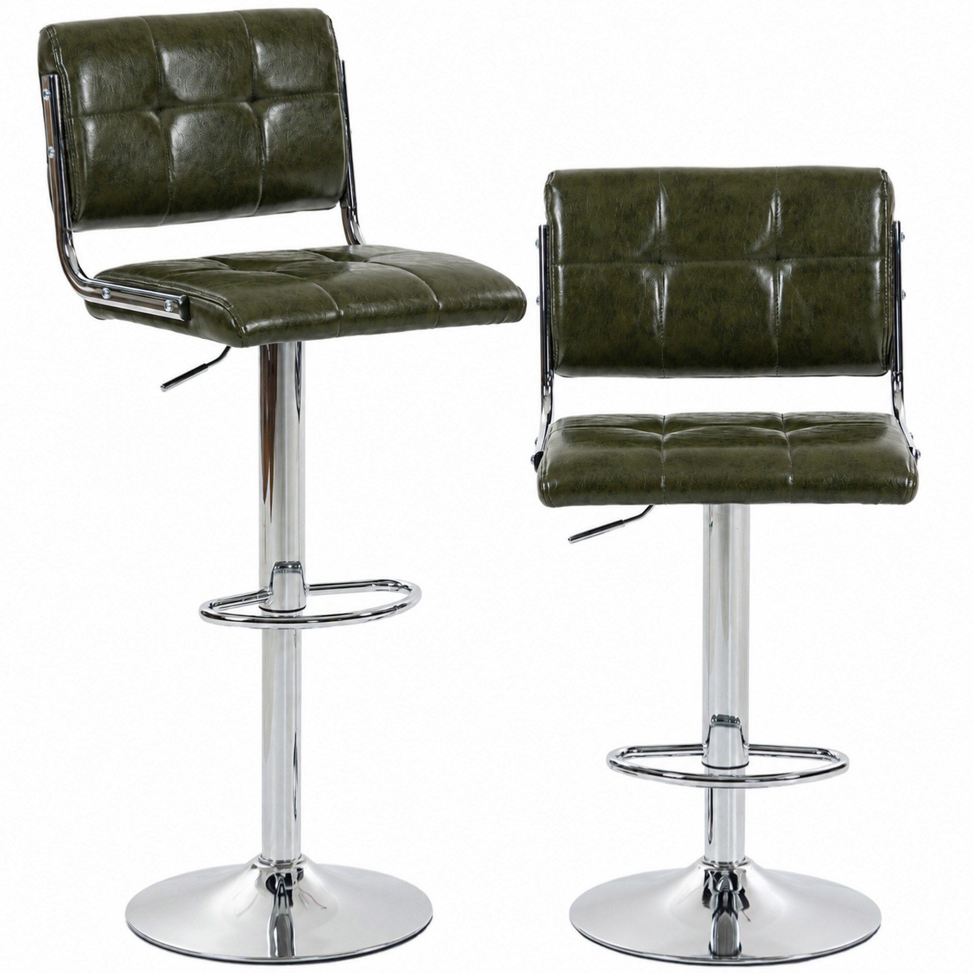 Homcom Adjustable Bar Stools Set Of 2 With Backrest Green
