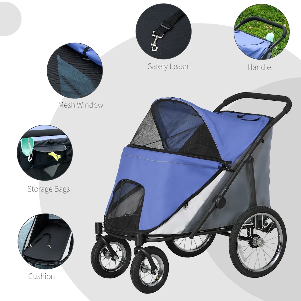 image 1 of PawHut Foldable Pet Stroller with Cushion, for M, L Dogs - Blue