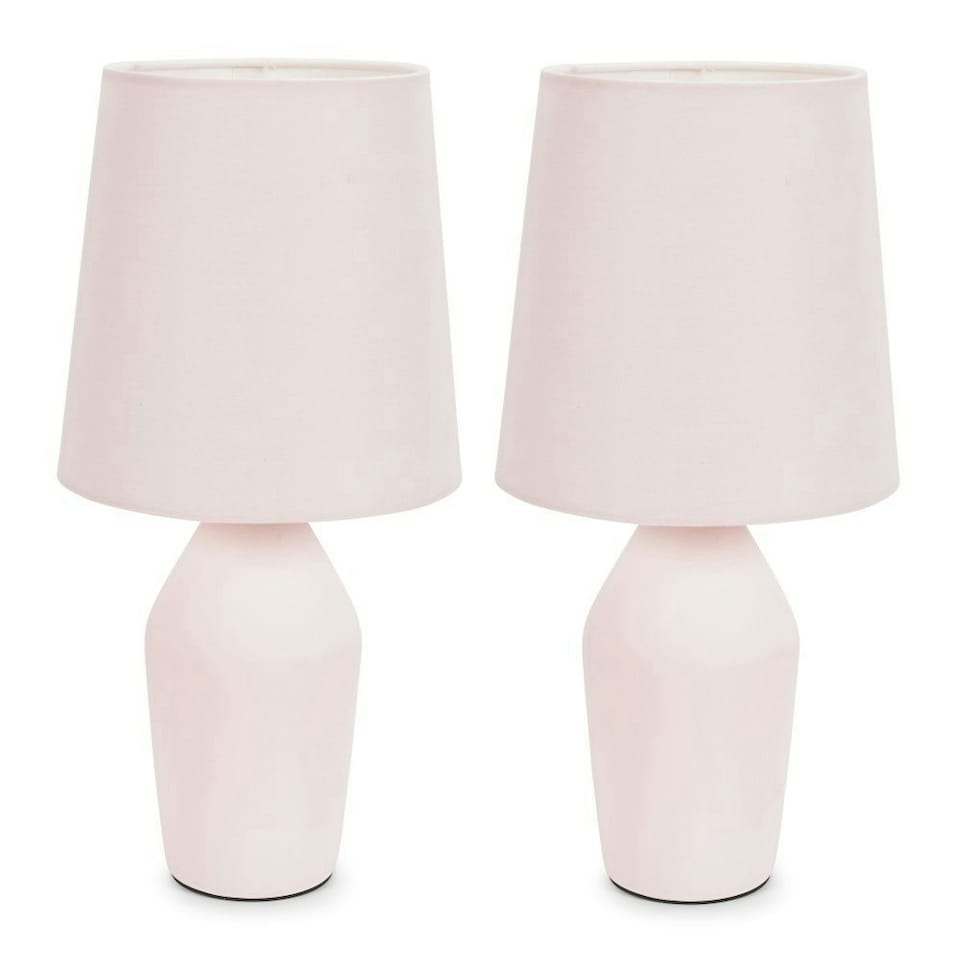 image 1 of ValueLights Arlo Pair of Rose Pink Ceramic Table Lamps with Pink Shades and LED Bulbs | Pink