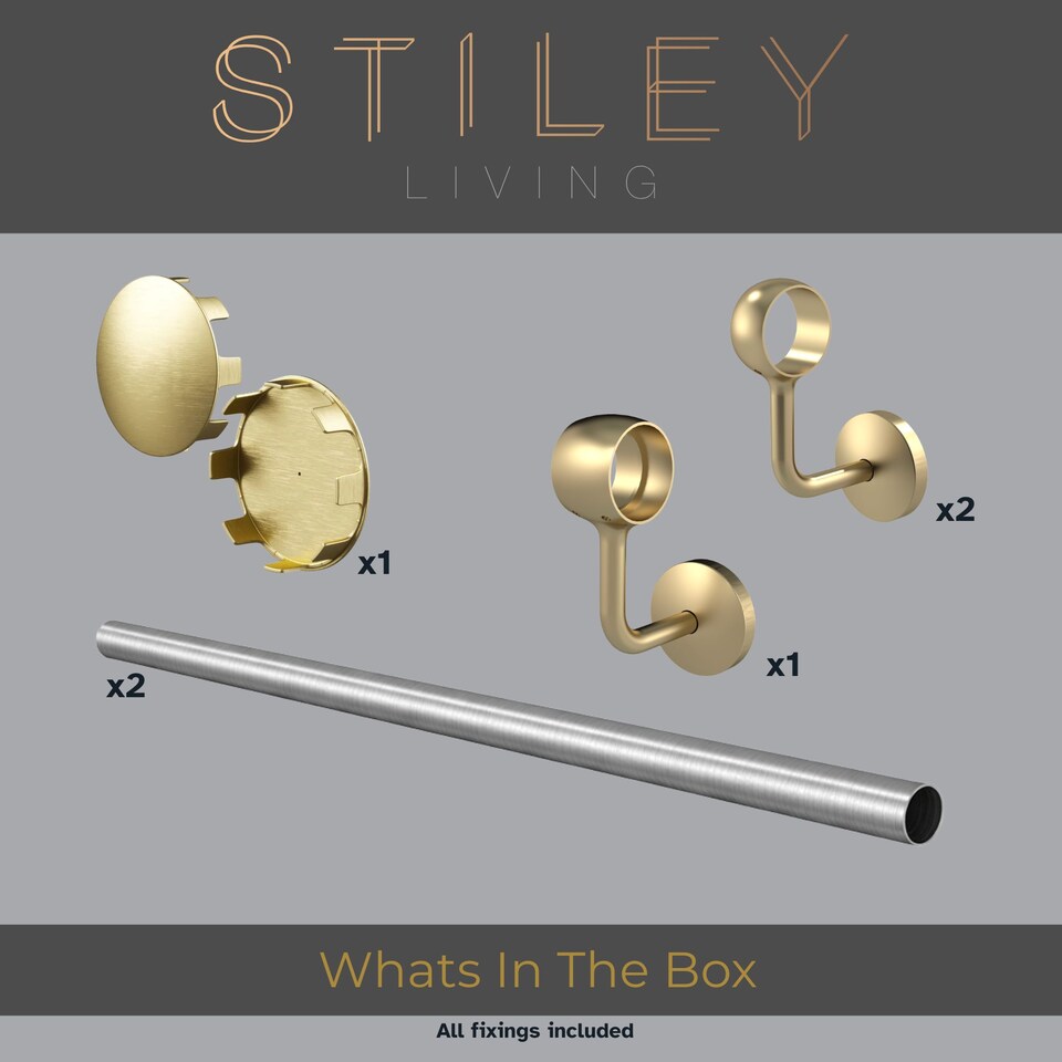 image 1 of Stiley Living Wall Mounted Handrail Kit, Banister System with Brackets and Fixings