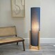 image 1 of ValueLights Henry Wooden Base Midi Floor Lamp with Tall Navy Fabric Shade with LED Bulb Blue