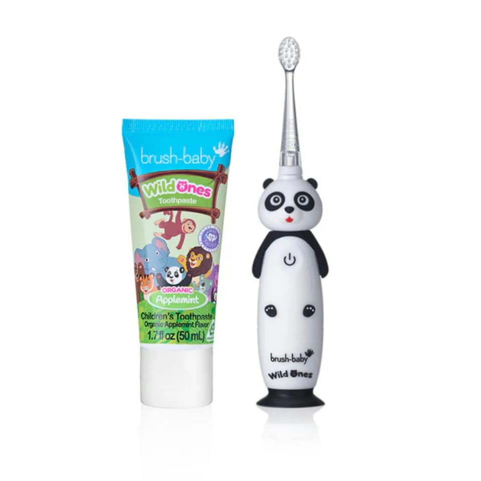 image 1 of Brush Baby WildOnes™ Panda Kids Electric Rechargeable Toothbrush & Applemint Toothpaste