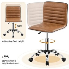 Yaheetech PU Leather Low Back Armless Desk Chair Brown Retro