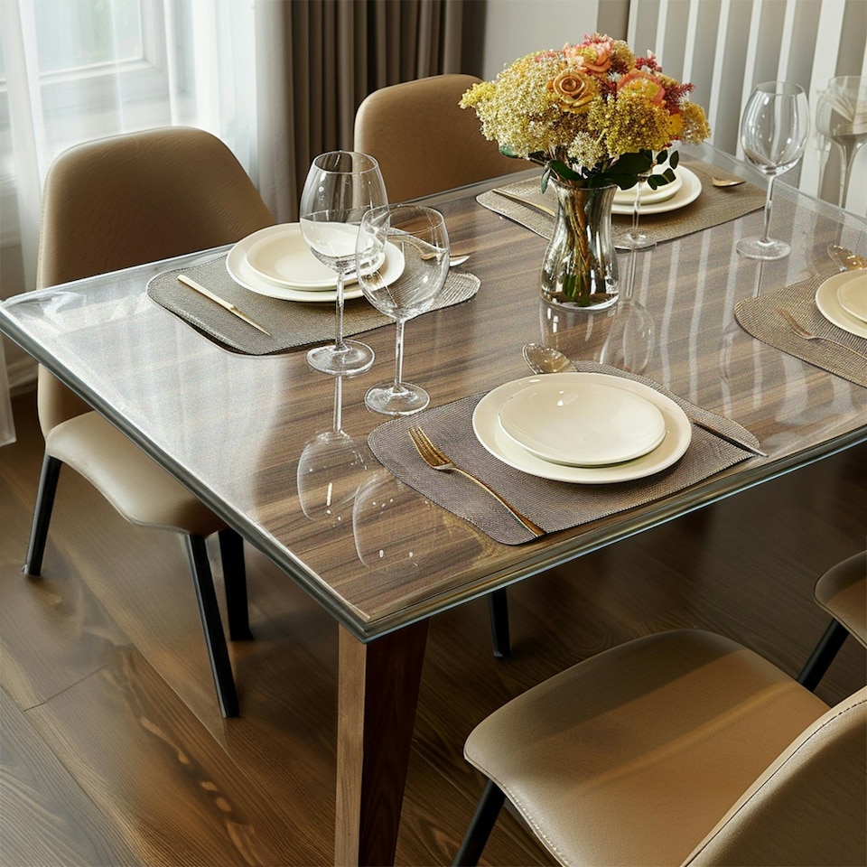 image 1 of 2mm Frosted PVC Tablecloth - 1.45cm Wide, Sold by the Meter Clear | Length: 3m