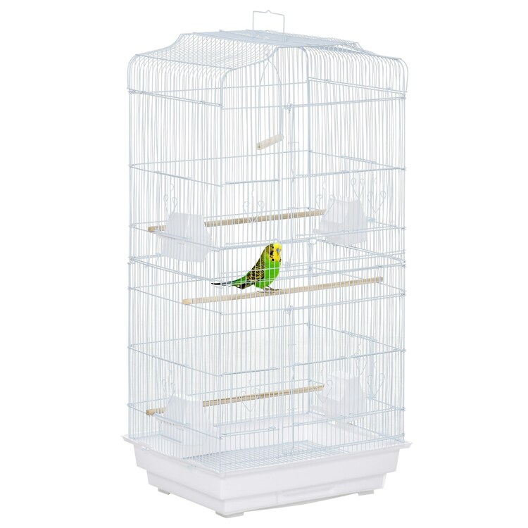 Pawhut Bird Cage With Stand, Perches, Food Bowls, Swing, Parrot Cage For Budgie, Parakeet, Small Bird, 46.5 X 35.5 X 92Cm, White