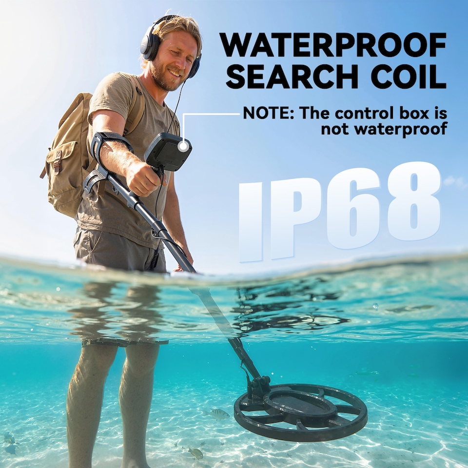 image 1 of Outsunny 5 Modes Metal Detector for Adults with IP68 Waterproof Search Coil | Black | Black, Orange | 53-119L x 18W x 37H cm