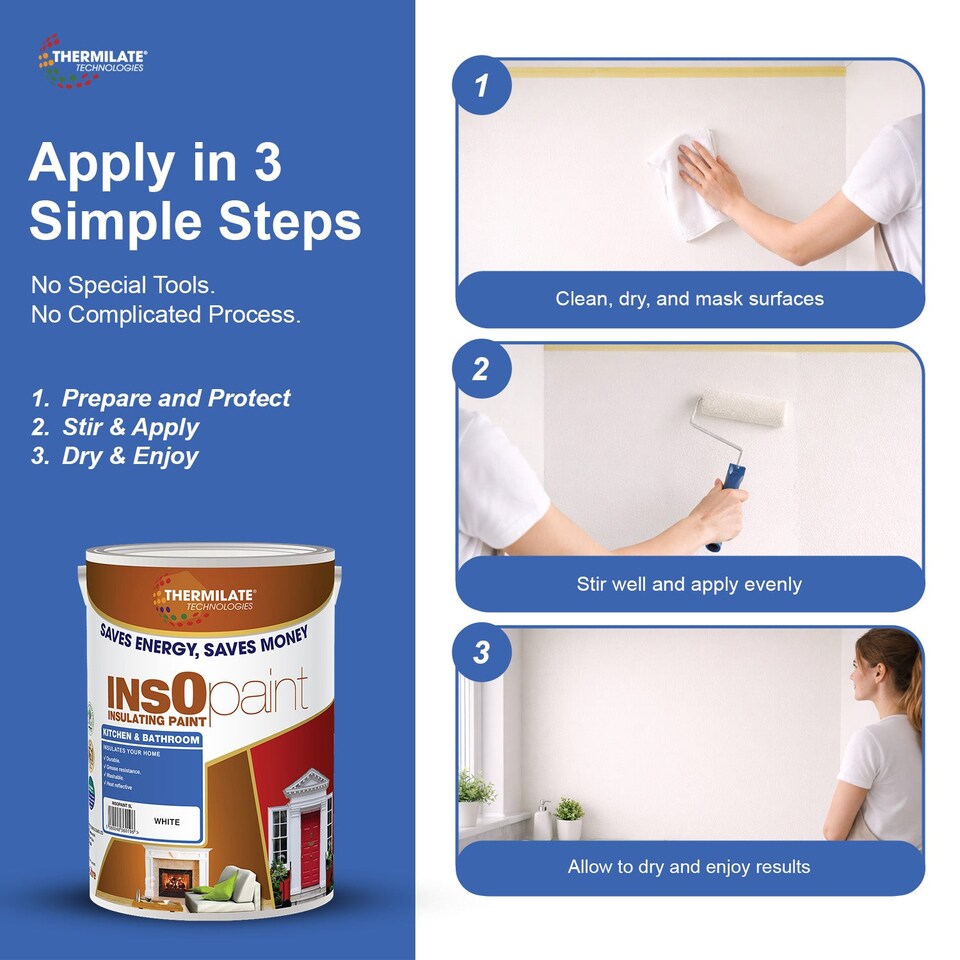 image 1 of InsOpaint Kitchen & Bathroom Paint - Best Anti-Mould Protection, Insulating Walls & Ceilings - Ultra White
