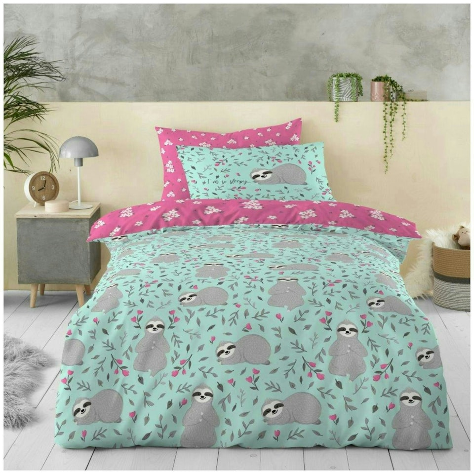 image 1 of VELVETIO Kids Sleepy Sloth Duvet Cover Set Soft Polycotton Beddings Multi | Single