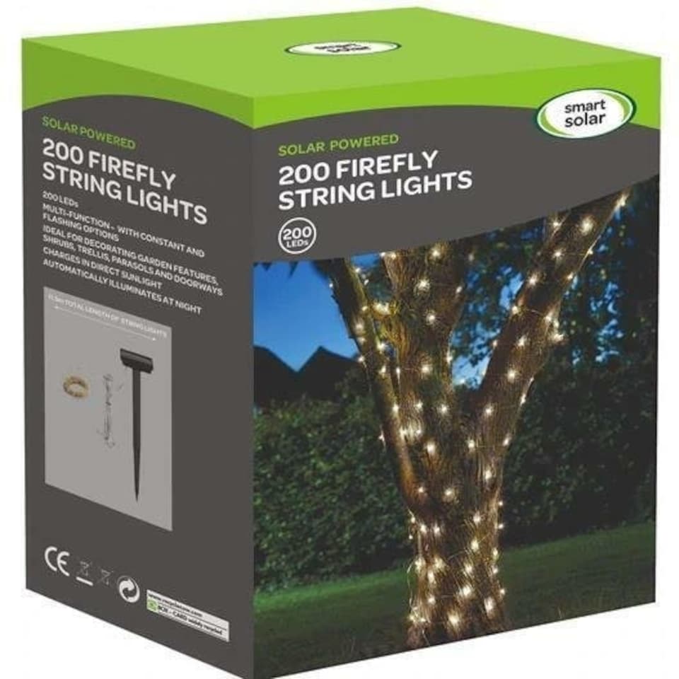 image 1 of Solar Powered 200 LED Warm White Firefly String Lights | Clear | 1
