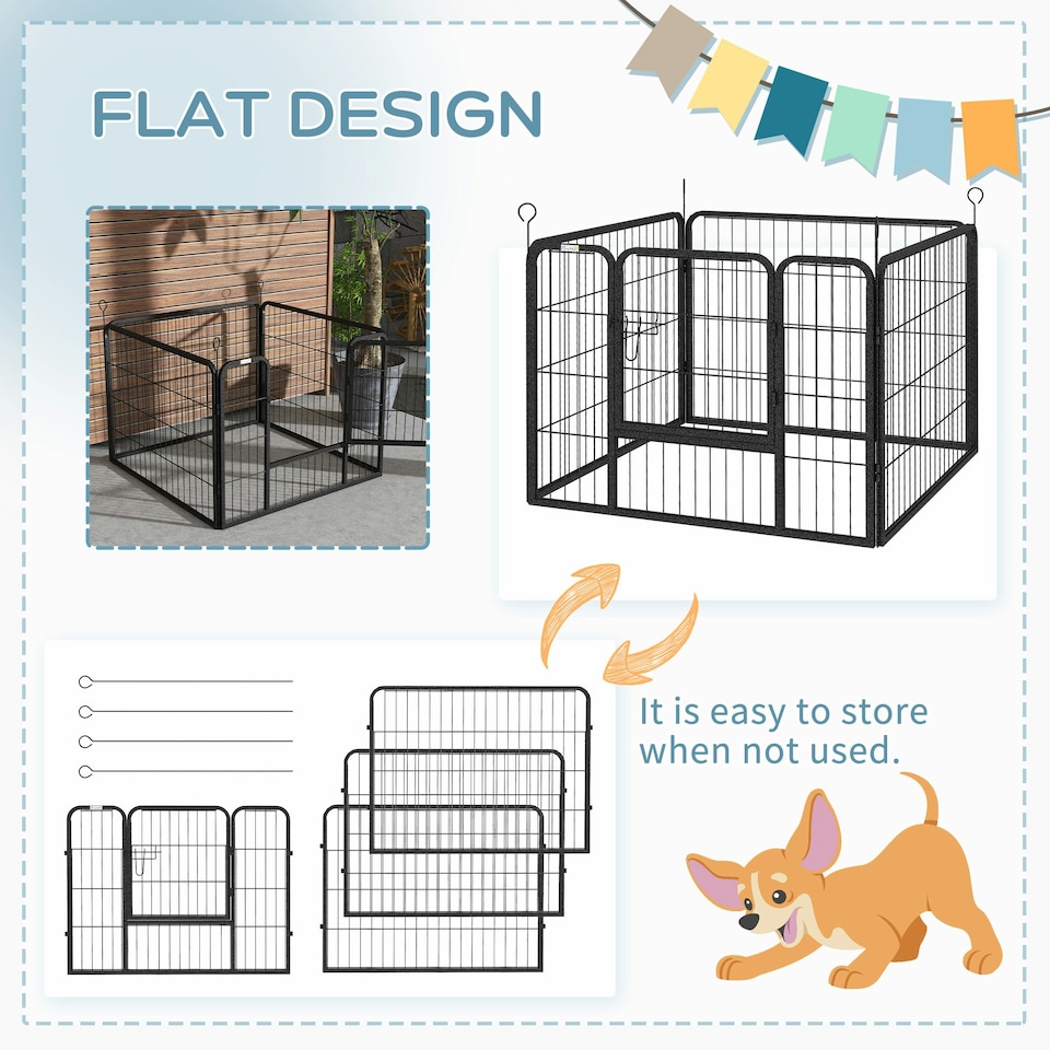 image 1 of Pawhut Metal Pet Playpen Dog Kennel w/Door Latches In/Outdoor Use 82Lx82Wx60Hcm